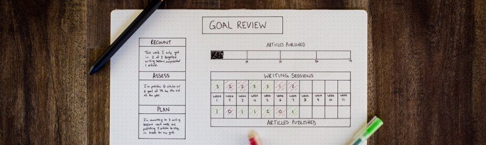 Notepad that has a goal review chart